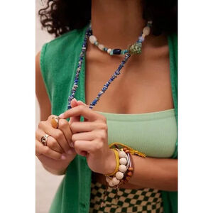 Free People Single strand Beaded Necklace NWT Navy